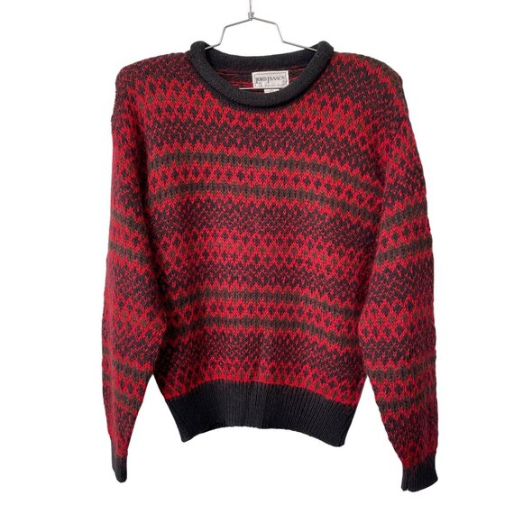 Vintage 90s Lord Isaacs Sweater Size Large Crewneck Red Black Cozy Deadstock NEW - Picture 1 of 6